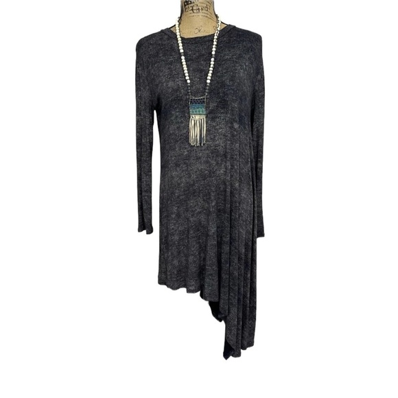 BOUTIQUE Asymmetrical Hem Tunic Boho Acid Wash Tunic Size Small Navy - Picture 3 of 12